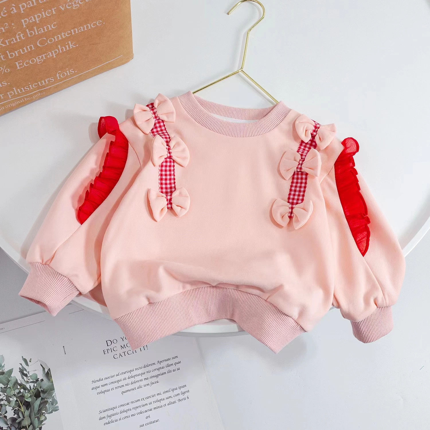 Chandail pour bébés filles vêtements en coton à col rond et manches longues pour enfants