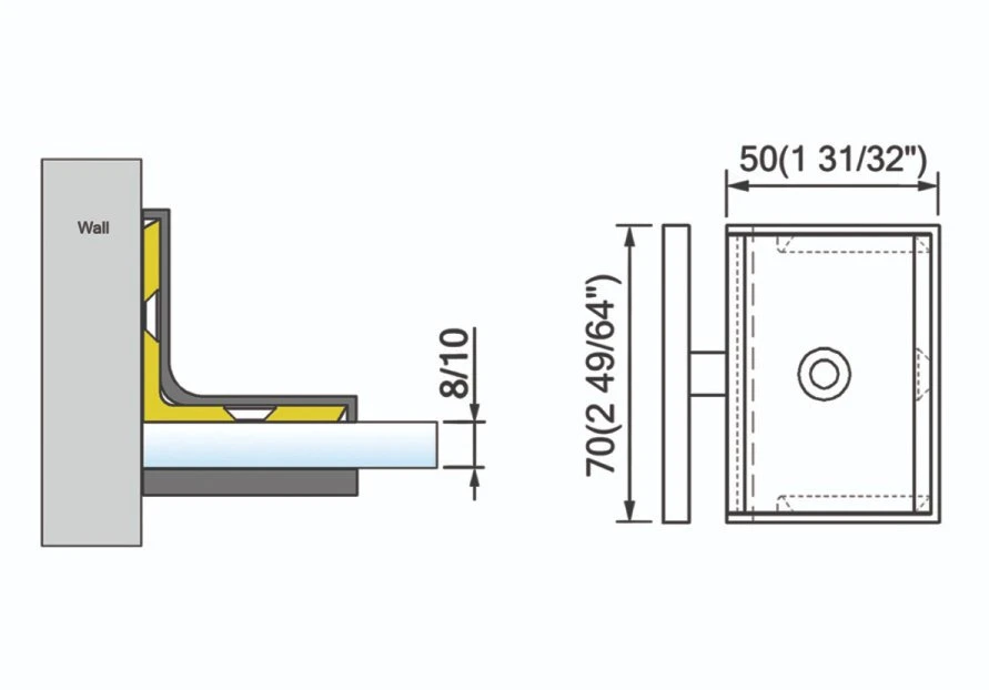 L'ODM OEM coin carré douche en verre charnières des colliers de 90 135 180 Degré mur de verre avec couvercles de raccord de Patch pour salle de bains douche