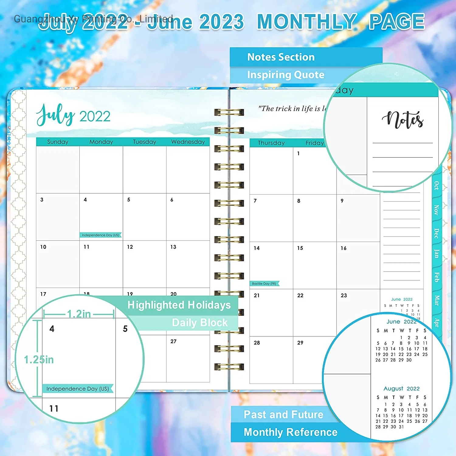 Cuaderno de espiral de tapa dura personalizada 2022-2023