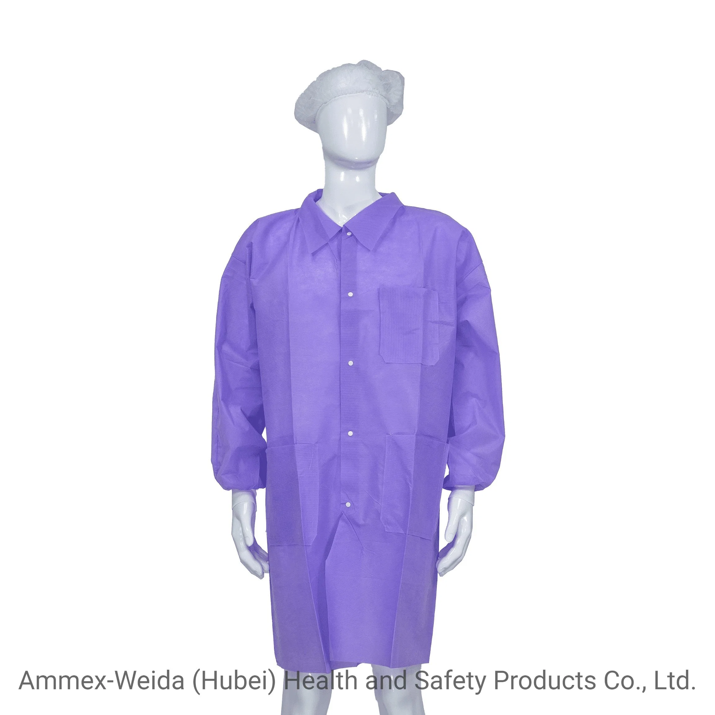 Wholesale/Supplier Disposable Medical Use Lab Coat with Snaps Closure Adult Use Long Sleeves Dust Coat