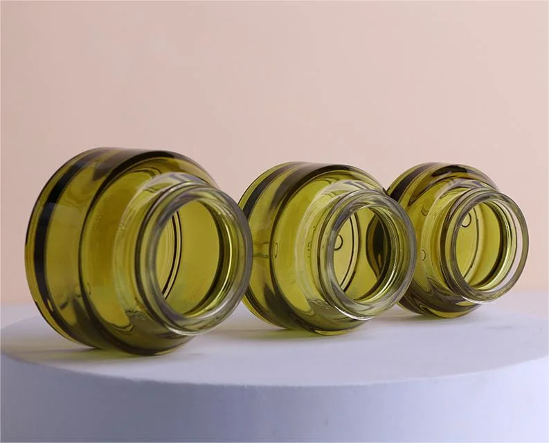 50g Olive Green Transparent Tea Shoulder Cream Jar with Black Glossy Cover Eye Cream Glass Jars