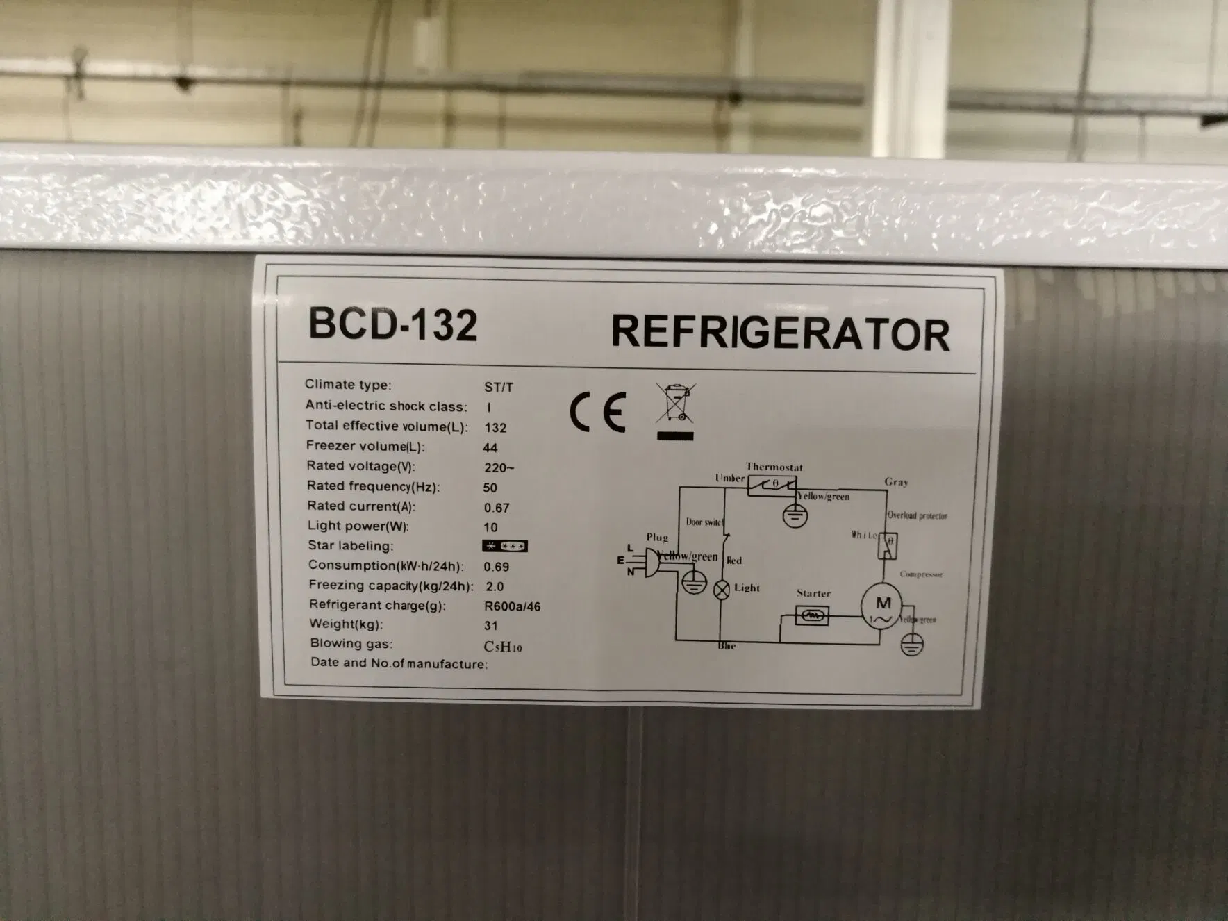 Frigorífico de 132L com porta dupla, frigorífico com fundo para congelador, Compact BCD-132