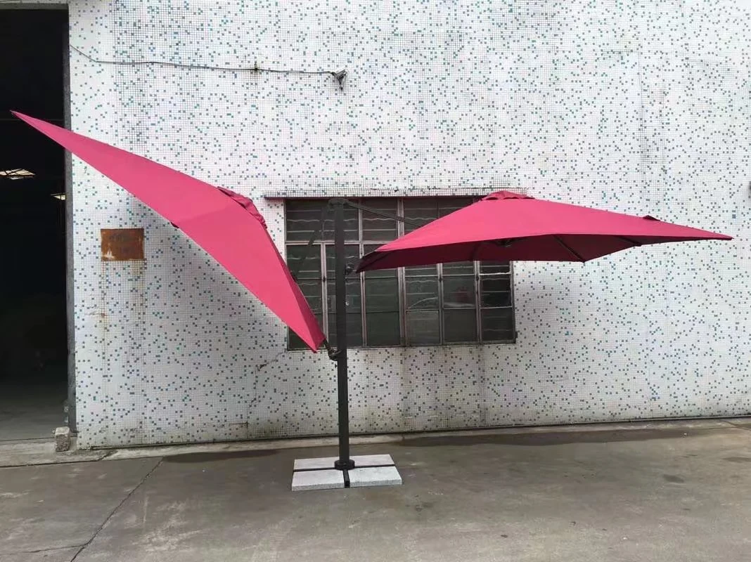 Aluminum Large Sunshade Outdoor Double Canopy 10FT Market/Shop Parasol Two Heads Beach Strong Double Patio Umbrella