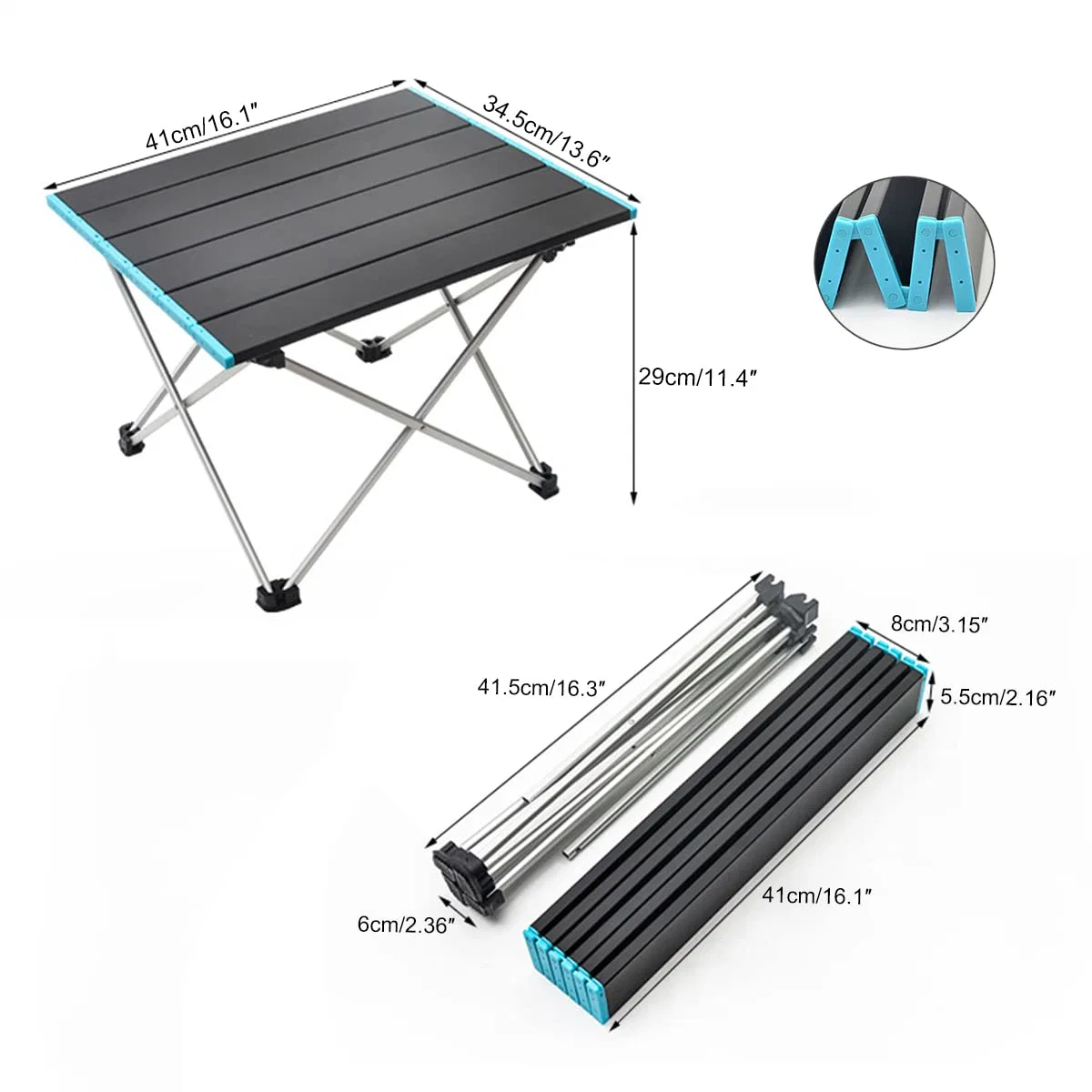 Black Portable Beach Picnic Table Lightweight Aluminum Compact Side Camping Table