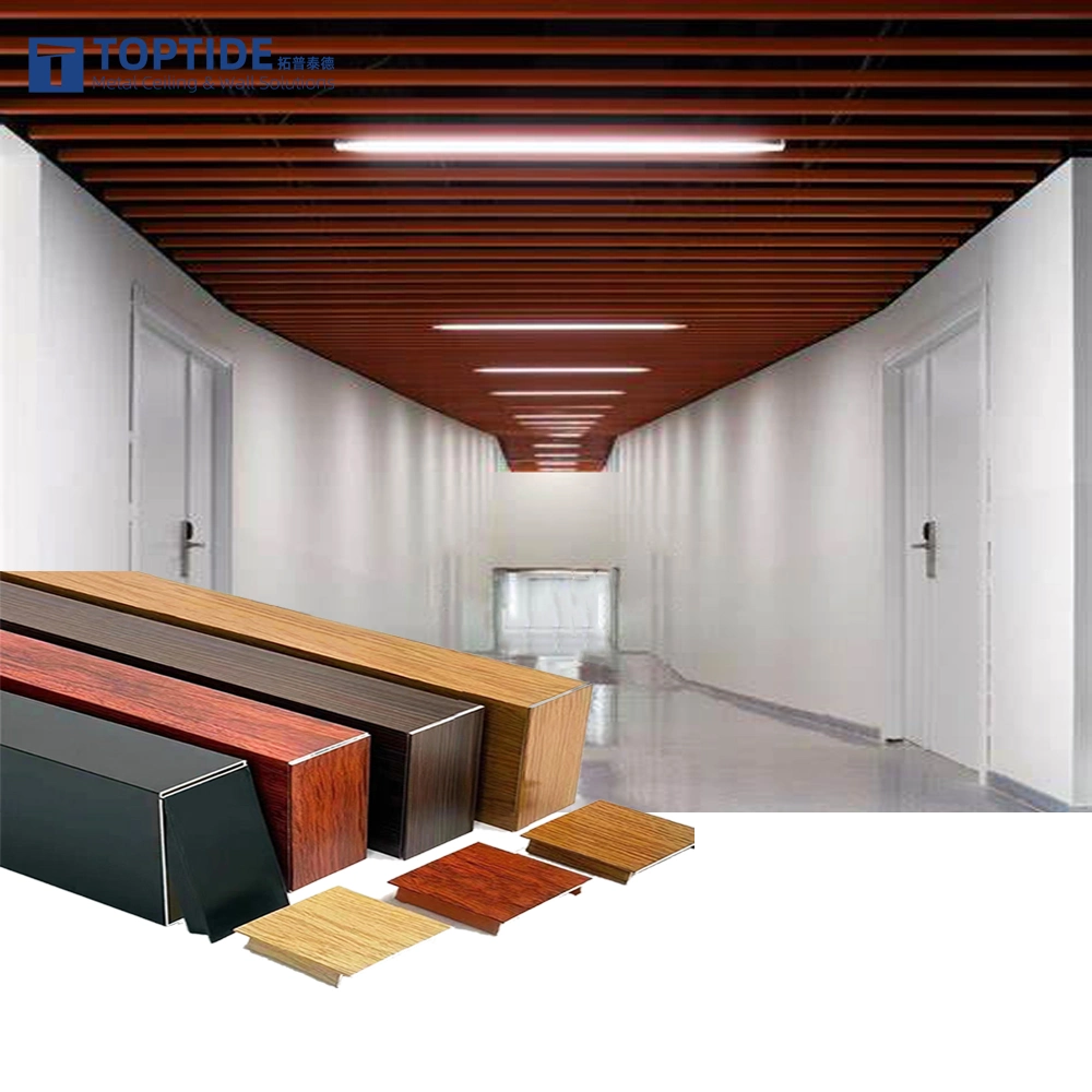 Aluminio Linear Wood Look Baffle sistema Techos Metal decorativo suspendido Techo