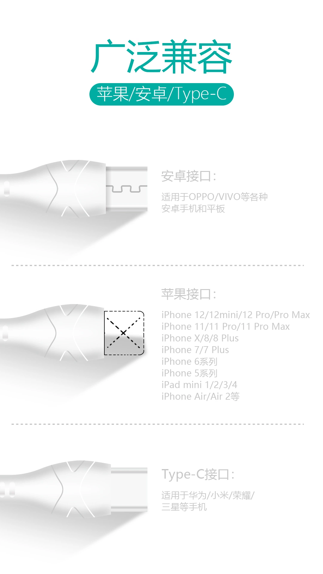 Bavin 2.4A CB160 Fast Charging Transmission Lightnings Type C Micro Mobile Charger Protector Wire USB Data Cable