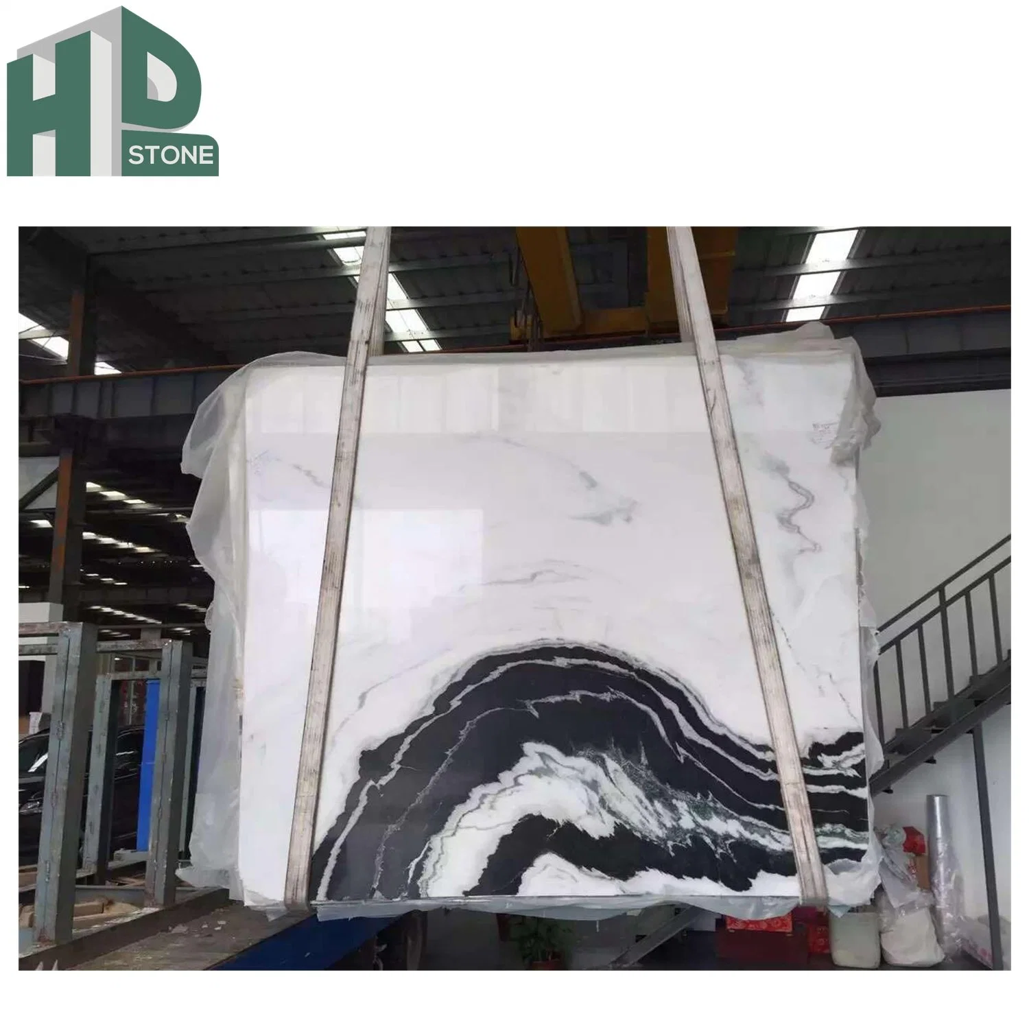 Popular Polished Chinese Panda White Marble Slab Black and White Bookmatch