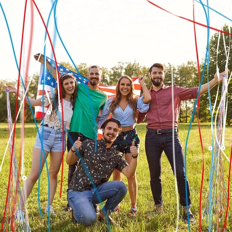 USA Patriotic Independence Day Streamers Popper Fourth of July 4th of July Decoration Parade Party Hand Throw Streamers