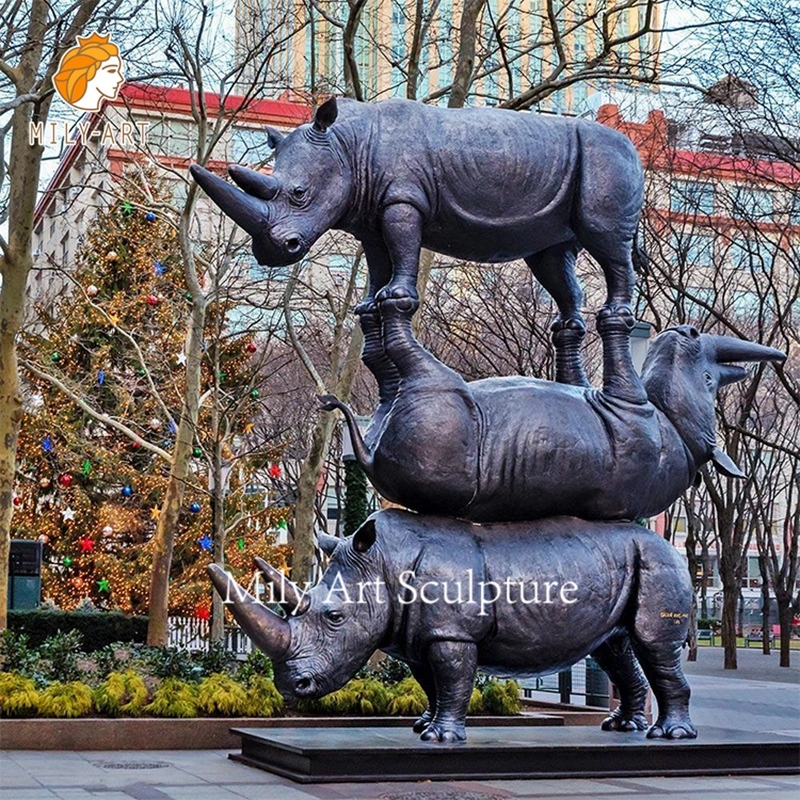 Metall Kupfer Dekoration Große Lebensgroße Rhino Statue Bronze Rhinoceros Skulptur Tier