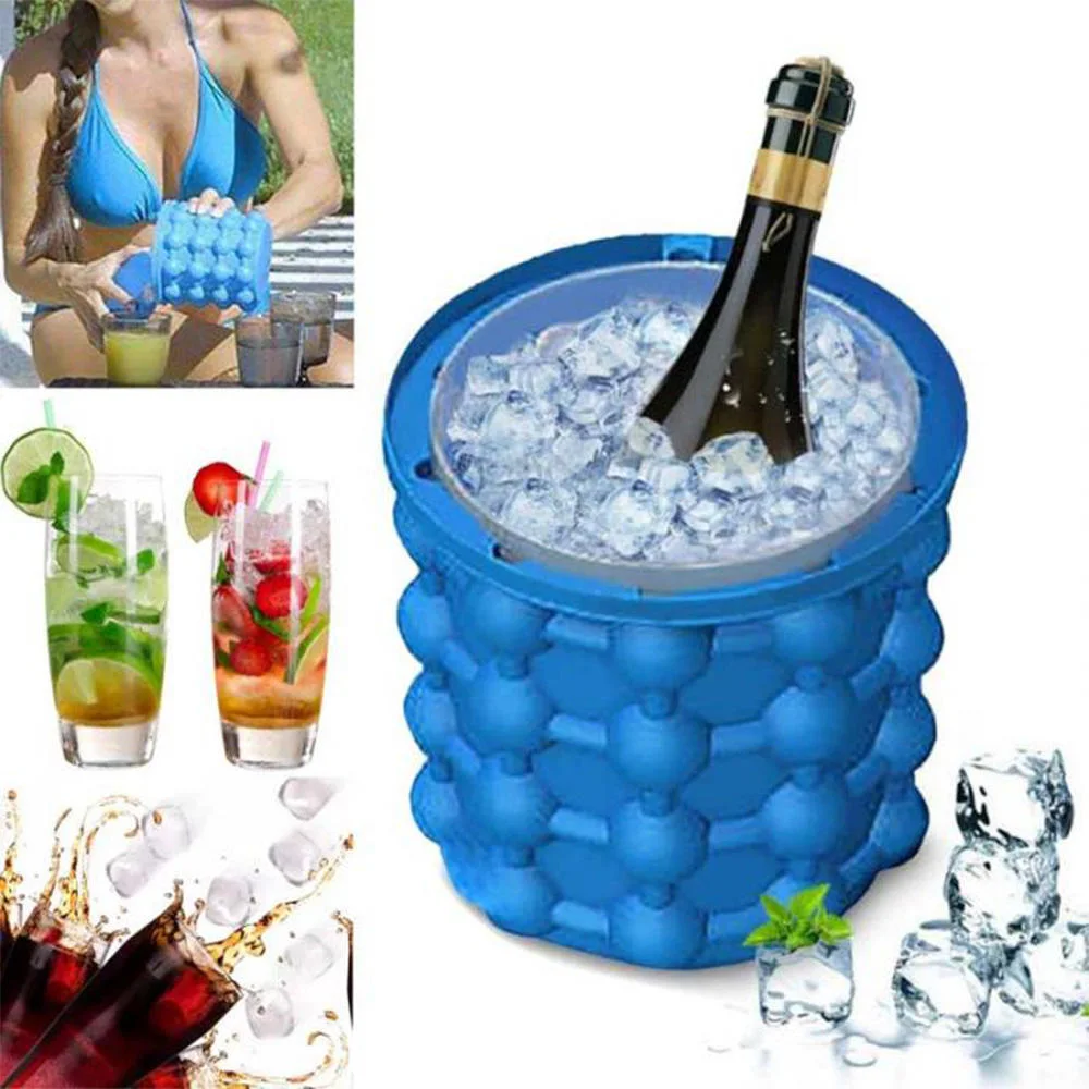 Seau portable en silicone Ice Cube Maker plateau à glaçons Cave à vin glacière bière Cabinet Outils de cuisine Drinking Whiskey Freez