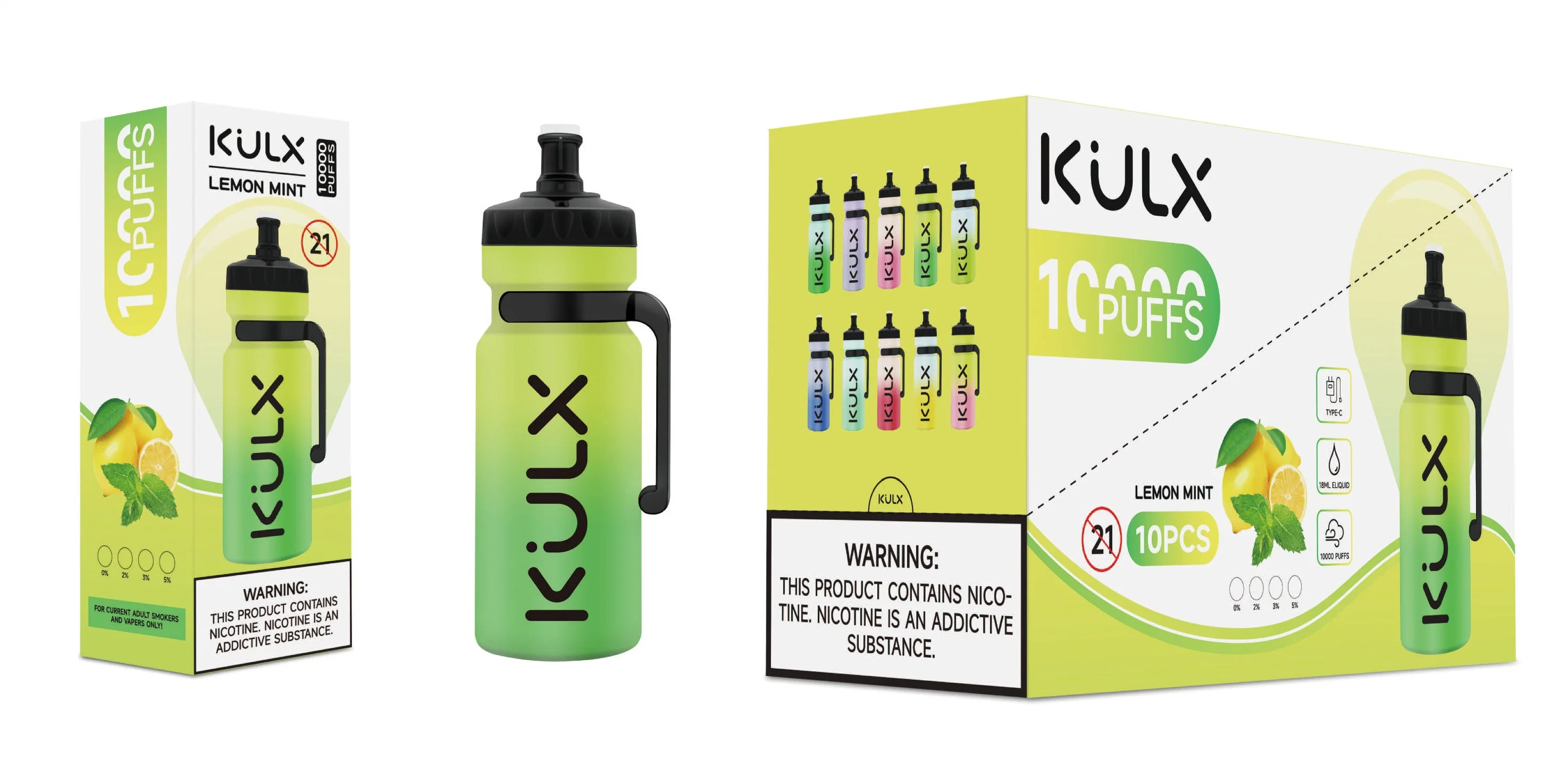 Kulx Einweg-Vape Pen Elektronische Zigarette Vapor Pen 18ml E-Liquid Original Kulx 10000/10K Puffs mit 600mAh wiederaufladbaren Akku und einstellbar Luftstrom