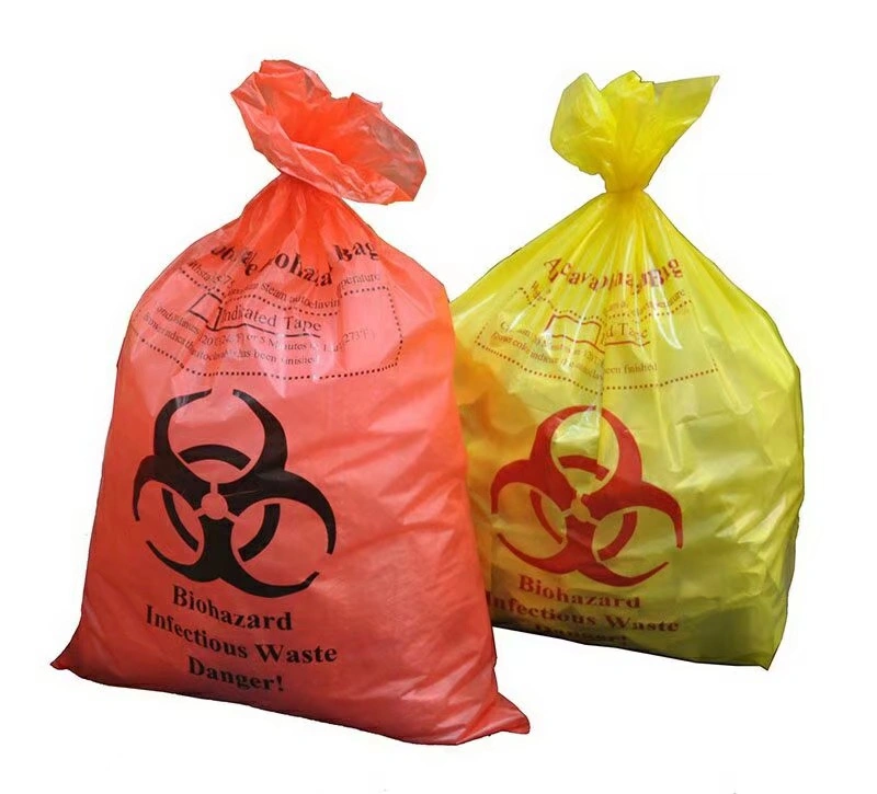 Clínica médica Hospital desechable PP/ PE plástico Amarillo Rojo Atuoesterilizable en autoclave Bolsa de basura de residuos de riesgo biológico