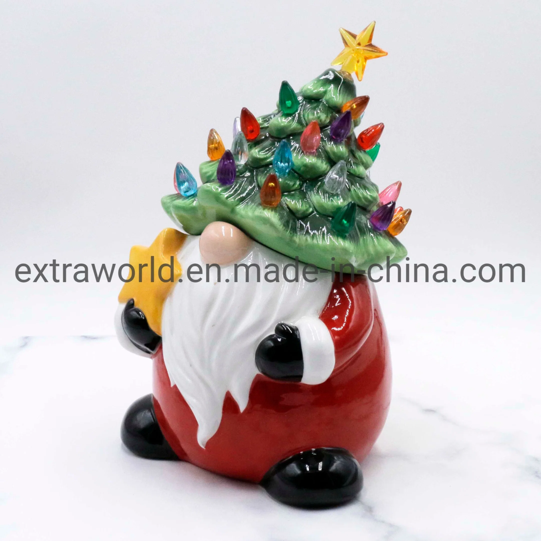 Ceramic Christmas Gnome Canister Storage Wtih Decorative Holiday Light