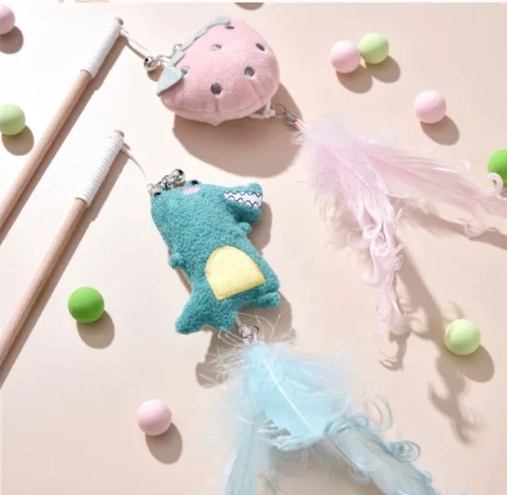Lovely Design Plus Strawberry Dinosaur Shape Cat Teaser with Feather Toy