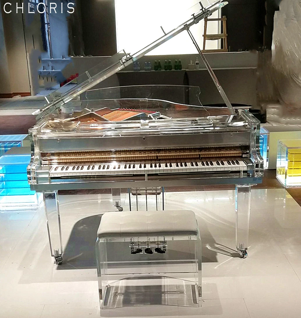 Crystal Klavier Grand Piano Hg186A Silver Colour with Transparent Bench