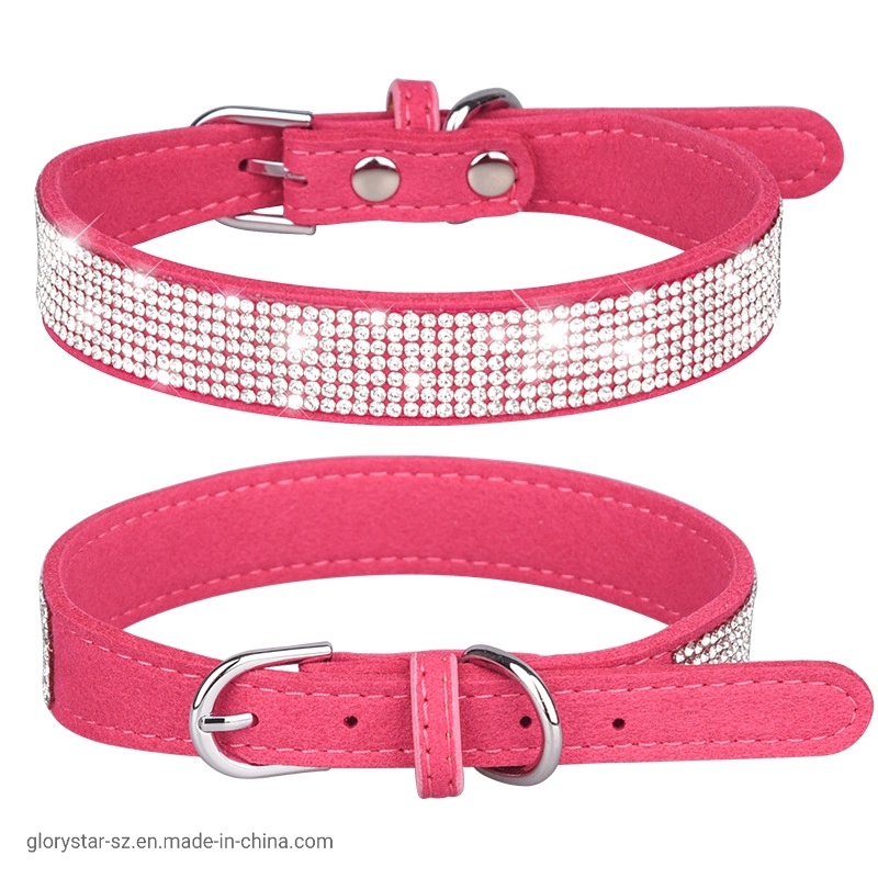 Suede Fiber Adjustable Glitter Rhinestone Pet Dog Collar Pet Accessories