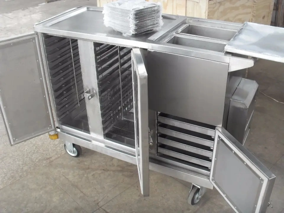 Factory 304 Stainless Steel Electric Heating Dinner Cart Mobile Food Trolley Price