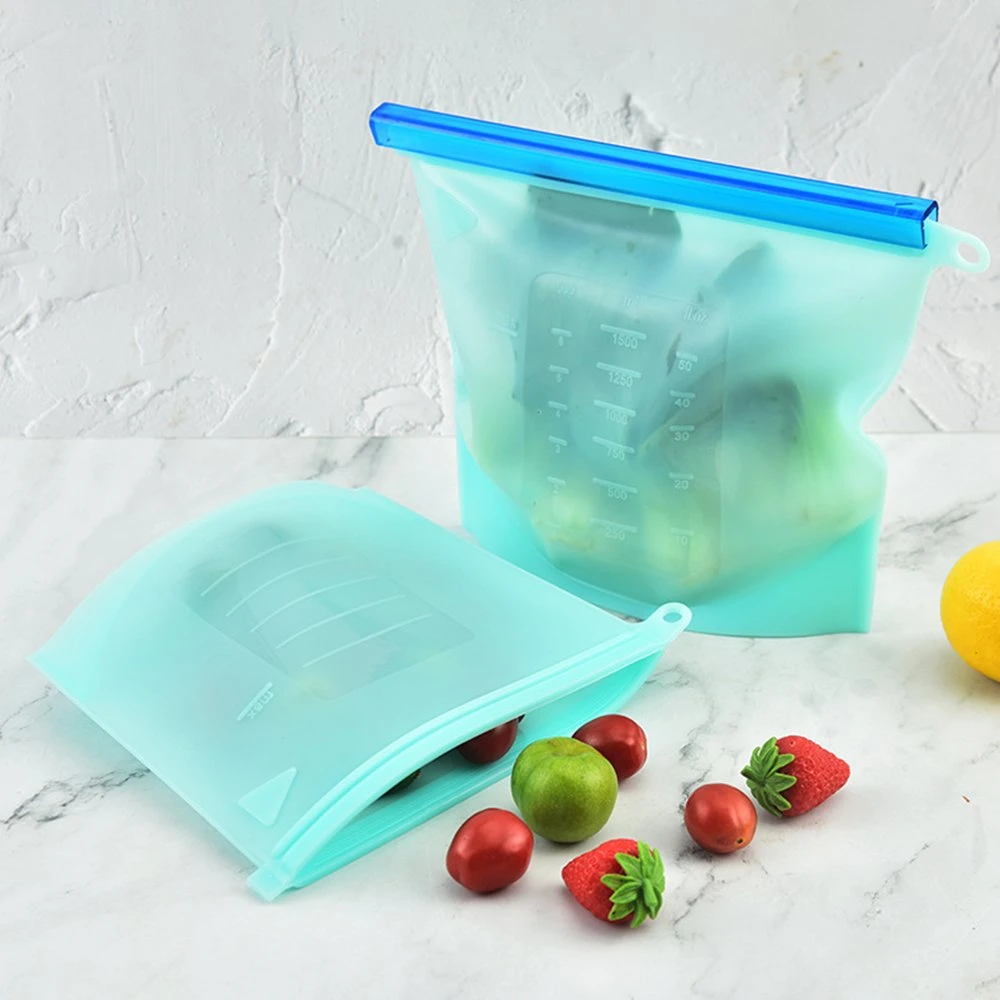 Bolsas de almacenamiento de alimentos de silicona con Zipper Top de 1000mL plazas