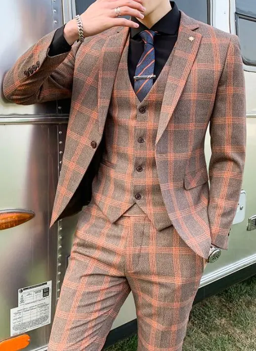 Coat Pant Design Mens Wedding Suit Plaid Groom Wedding Apparel Mtm Suit