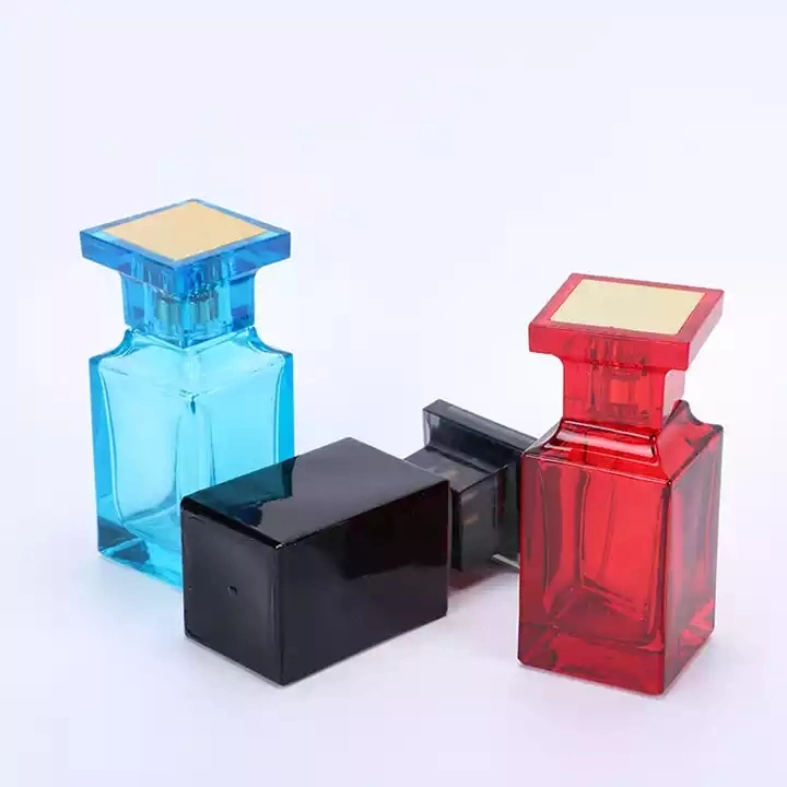 Sqaure Glass Material Perfume Bottle 30ml 50ml 100ml Luxury Colorful Fragrance Parfum Bottles