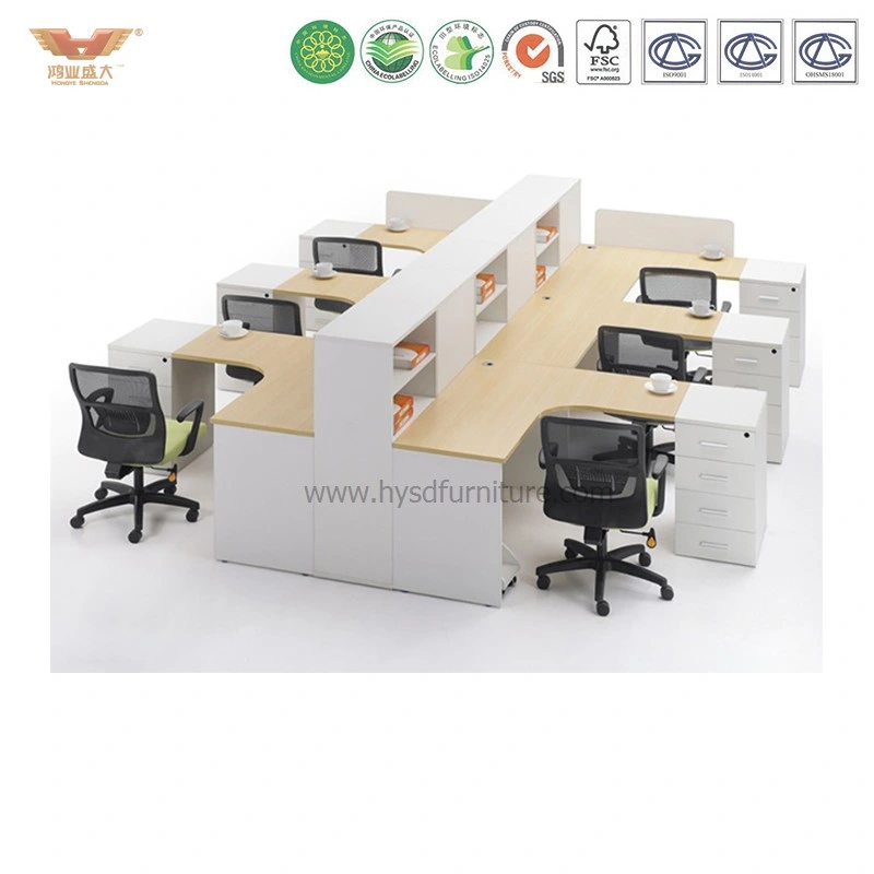 Open Plan Modular Office Wooden Computer Cubicle Bench Workstation with Cabinet