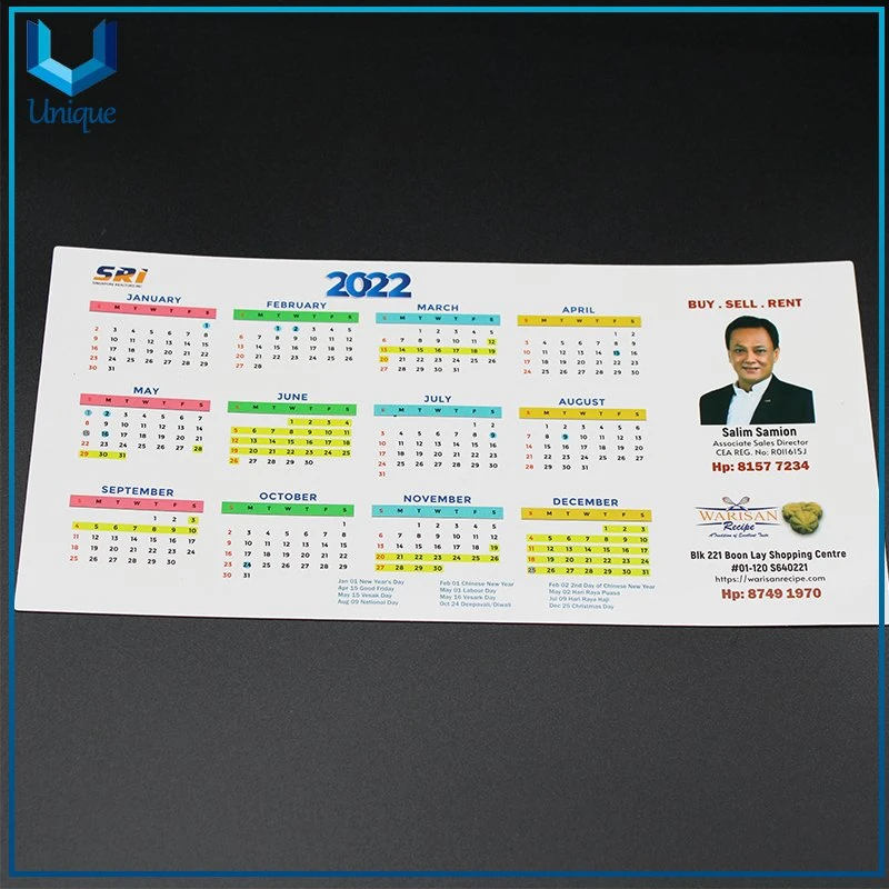 Cheap High Quality Custom Made 250GSM Art Card with Gloss Lamination Magnetic Sticker Calendar Fridge Magnets