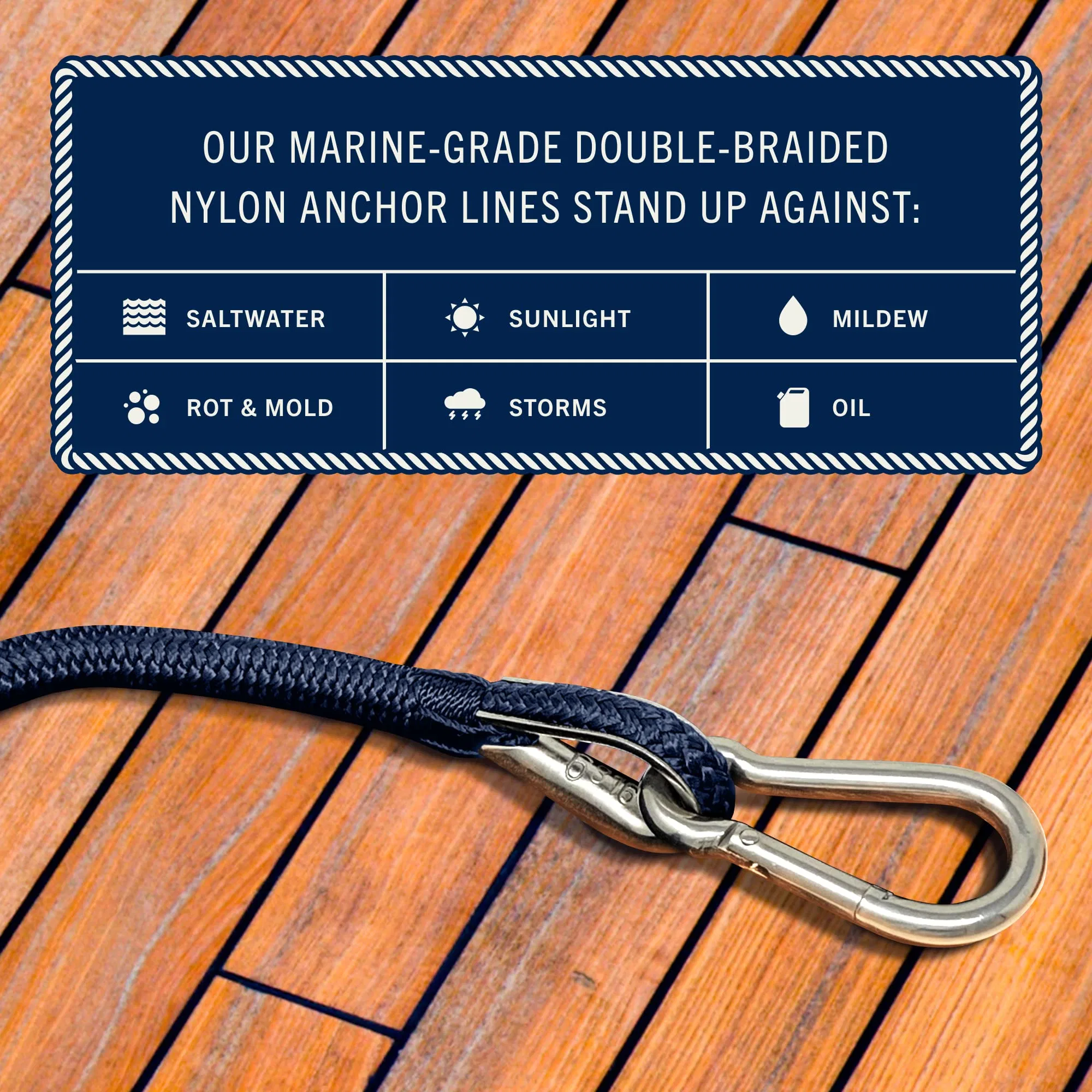 Thimble Heavy Duty Snap Hook Double Braided Nylon Boat Anchor Line Rope