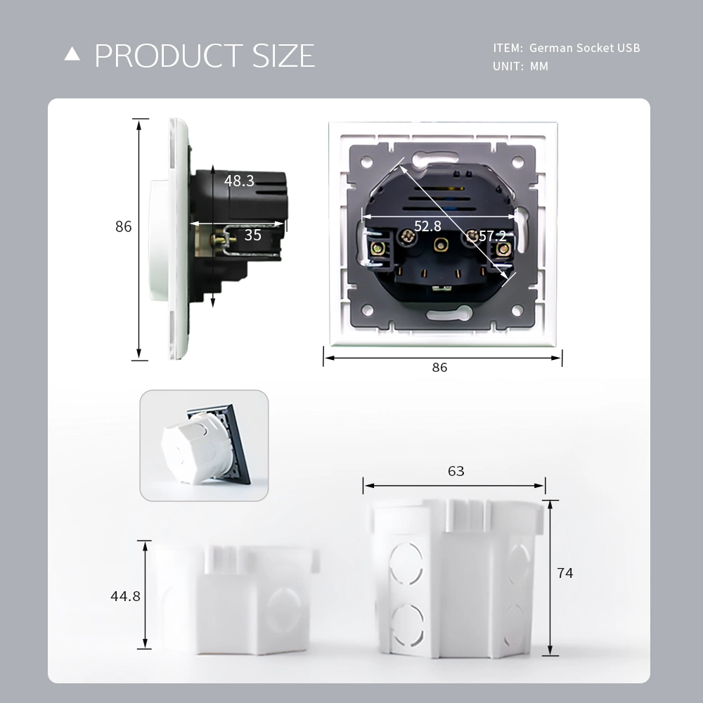 Mezeen G Series Square EU Standard White Black German Socket USB Type a+a a+C