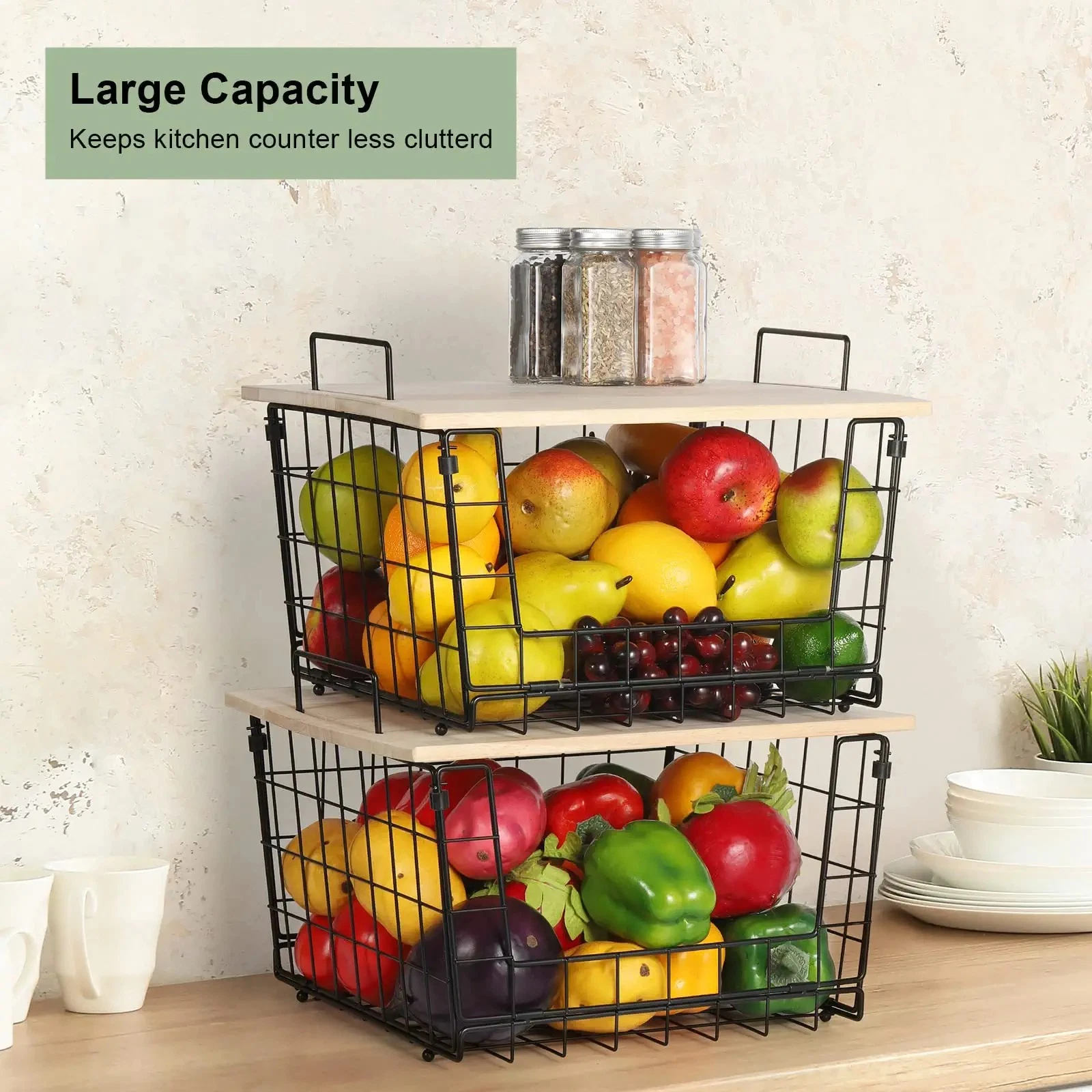 Best Selling Product Other Storage Baskets Wall Hanging Mesh Wire Pantry Fruit Organizer Metal Storage Wire Baskets with Lid