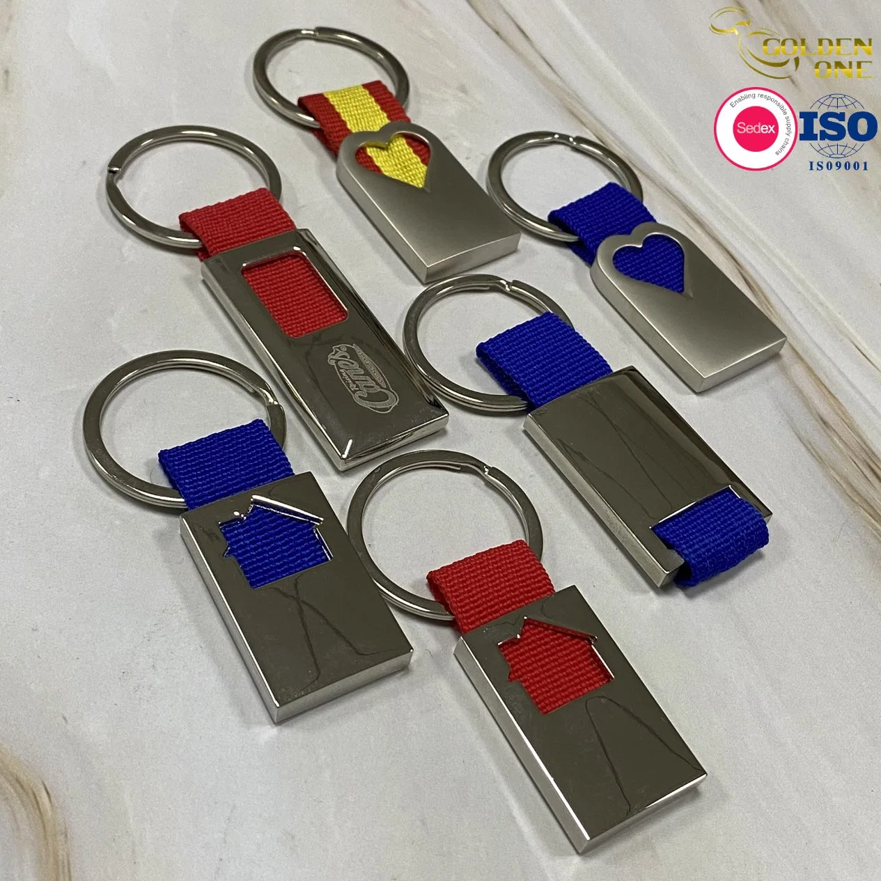 Wholesale/Supplier Custom Laser Car Logo Souvenirs Realestate Ironman Metal Double Sided Lanyard Keychain with Ribbon