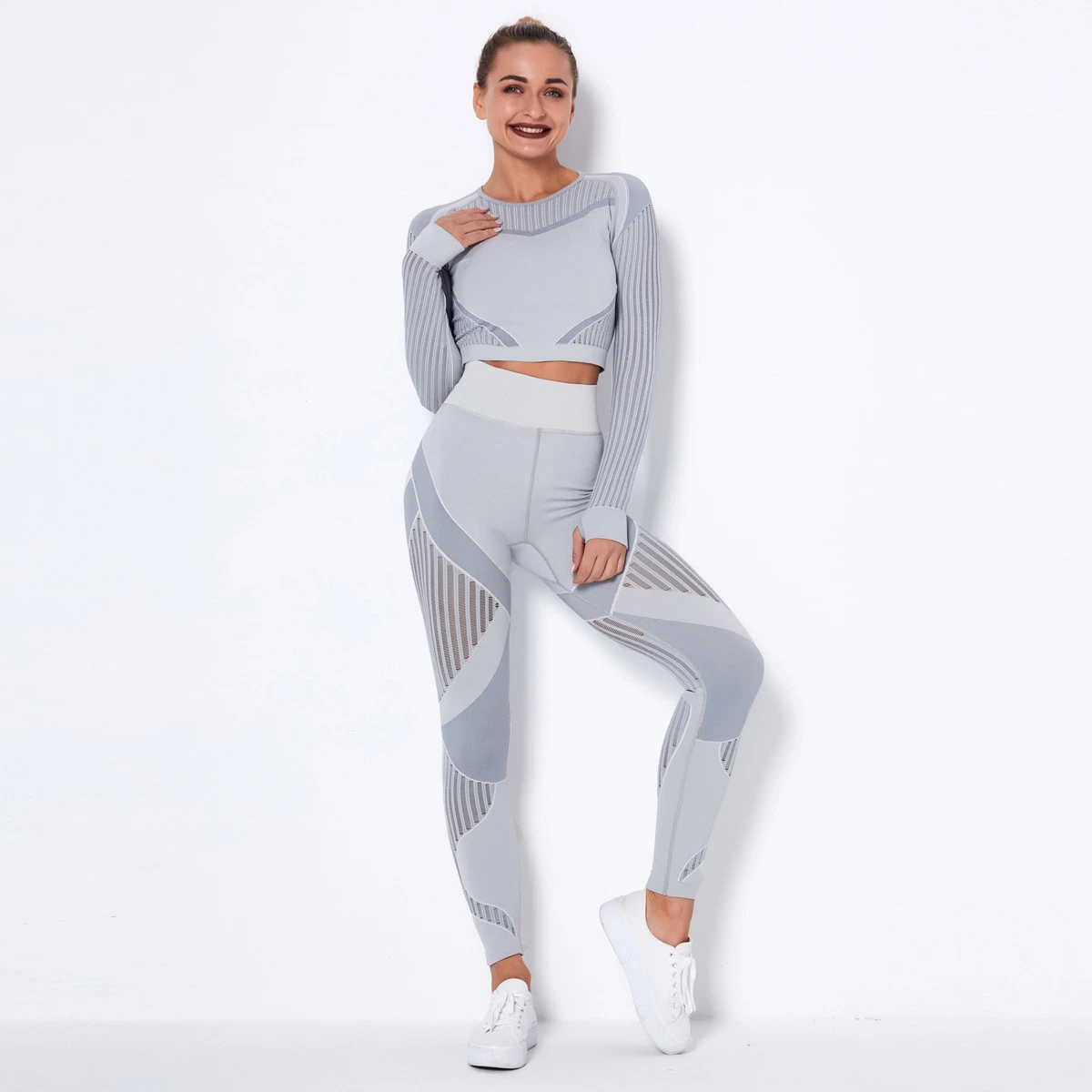 Popular Seamless Yoga Suit 2 Piece Sports Shirts Crop Top Leggings Gym Clothes Fitness Tracksuit Workout Set