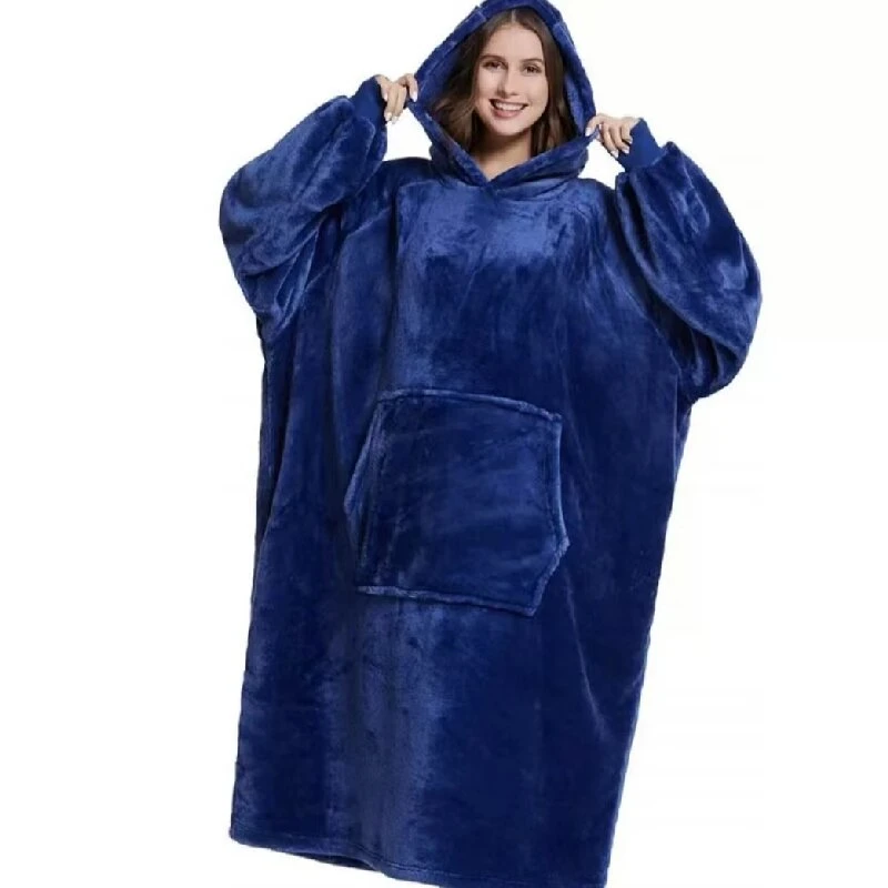 Oversize Flannel Hoodie Blanket Extended Pajamas of Lazy Sleeping Sleeves