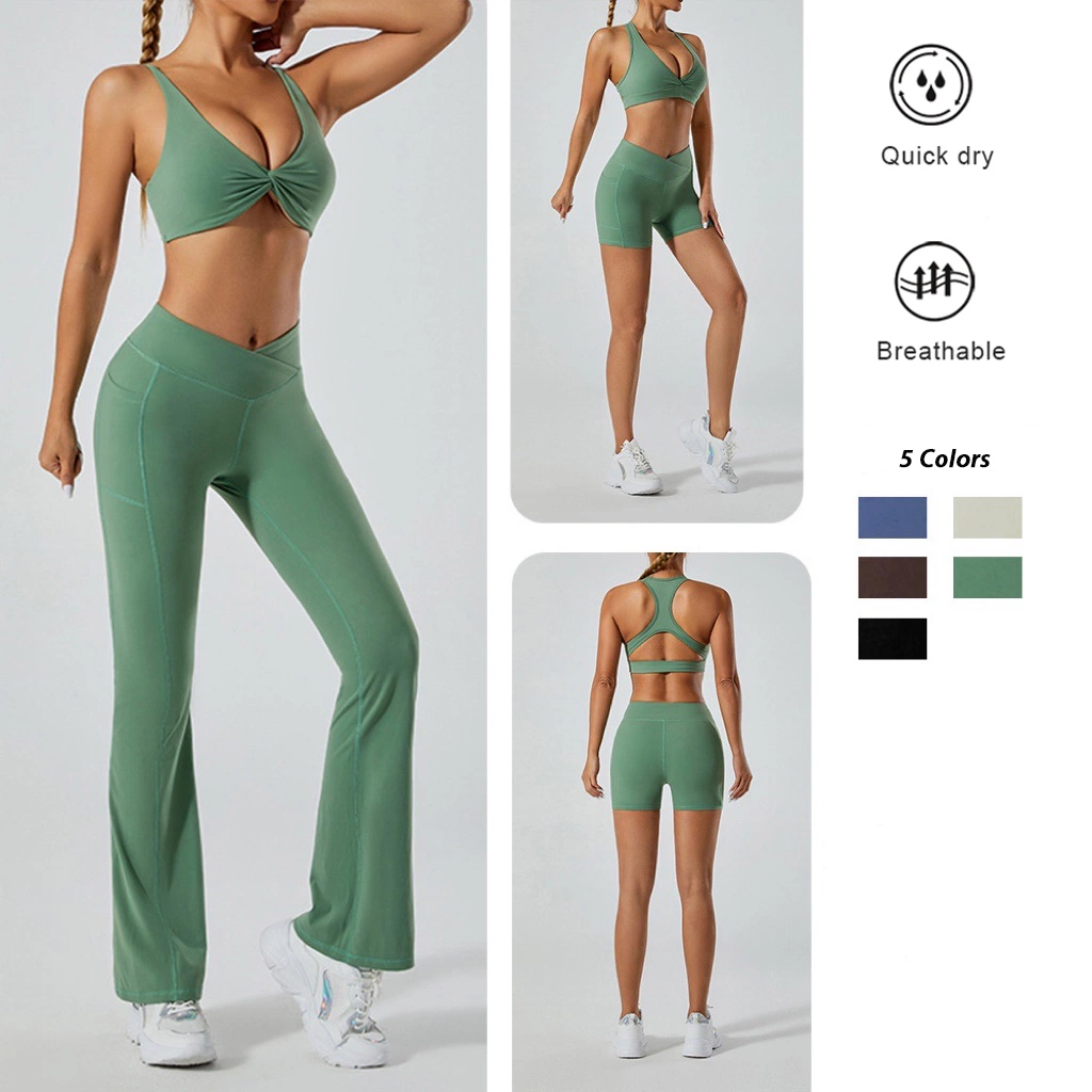 OEM/ODM 7PCS Sexy Workout Sets Premium Tennis Activewear for Women, Custom Stylish Yoga Bra + Running Jacket + Flared Yoga Pants Sweatsuits with Pockets