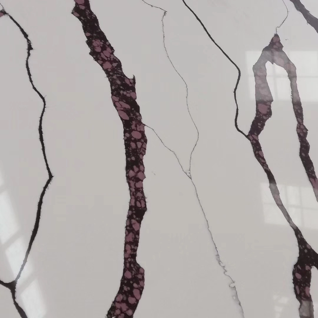 New Beautiful Design Rose Calacatta Artificial Quartz Stone Slab with Red Veins