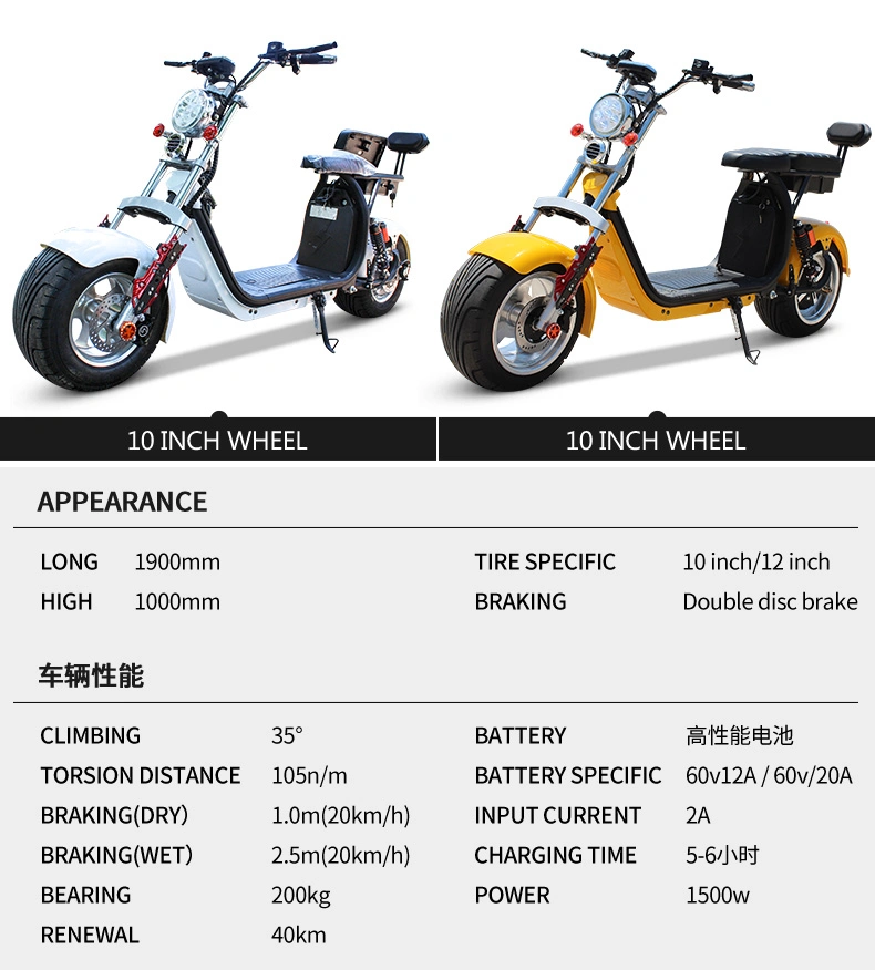 Scooter électrique à moteur Trottinettes électriques Trottinette de mobilité Certifié EEC Coc Batterie démontable Charge maximale 200 kg Vitesse maximale 45 km/h