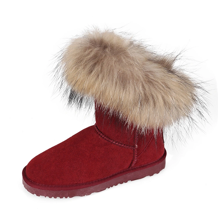 Venta caliente nuevo diseño de las mujeres Frenesí Raccoon invierno botas de piel al aire libre