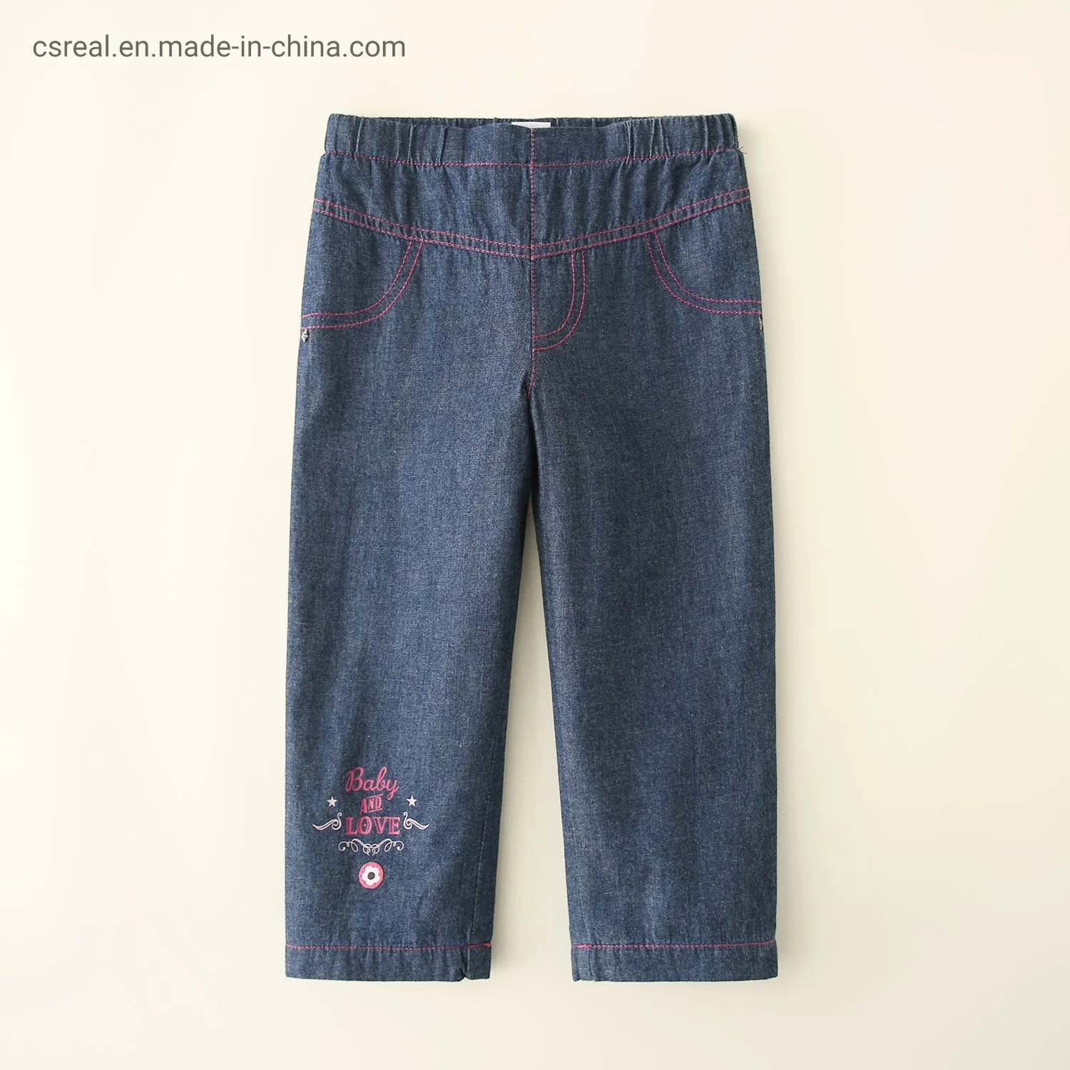 Girl Clothing Toddle Children Woven Denim Pant Wear Made of Print at Hem