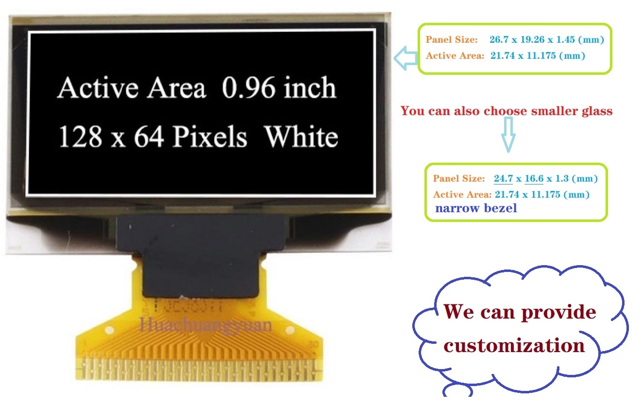 Painel OLED Micro Branco de Alta Qualidade de 1,3 polegadas com Resolução de 128X64 Pixels e Interface I2C