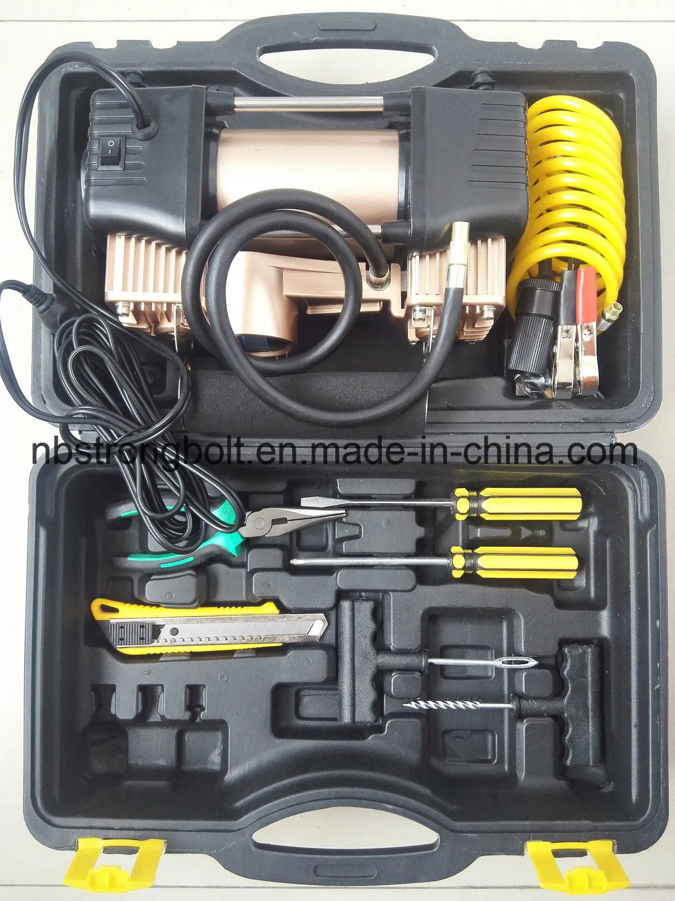 Inflador de neumáticos/bomba digital inflable de doble cilindro Suitcase Car Air Compresor 12V Caja de herramientas portátil