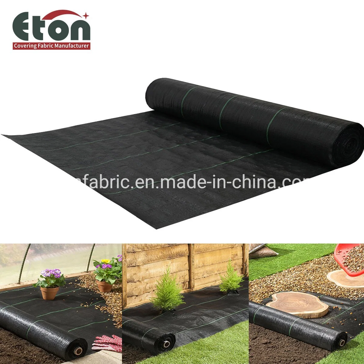 Polypropylene/PP Woven Black Color with Green Line Weed Control Mulch Mats for Agricultural Covering