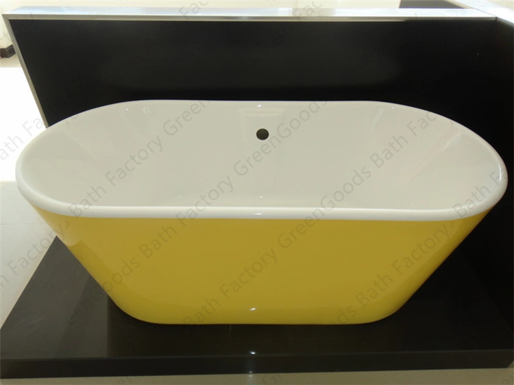 CE Hot Sell Made in China Yellow Acrílic Ducha ovalada Combo Hotel Soaker Bañera Baño 1500mm Bañera independiente