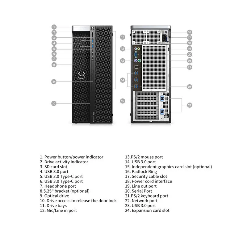 Original DELL Precision 5820 Tower Workstation Server T5820 W-2225/8g/1t/RW