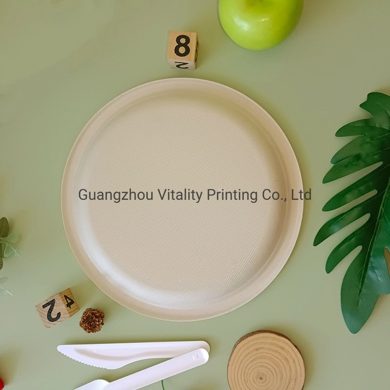 Disposable Biodegradable Sugarcane Pulp 12 Inch 3 Compartments Round Cake Plate Picnic Plate BBQ Tray