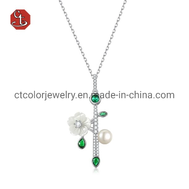 Fashion jewelry shell flower zirconia pendant collarbone necklace for accessories