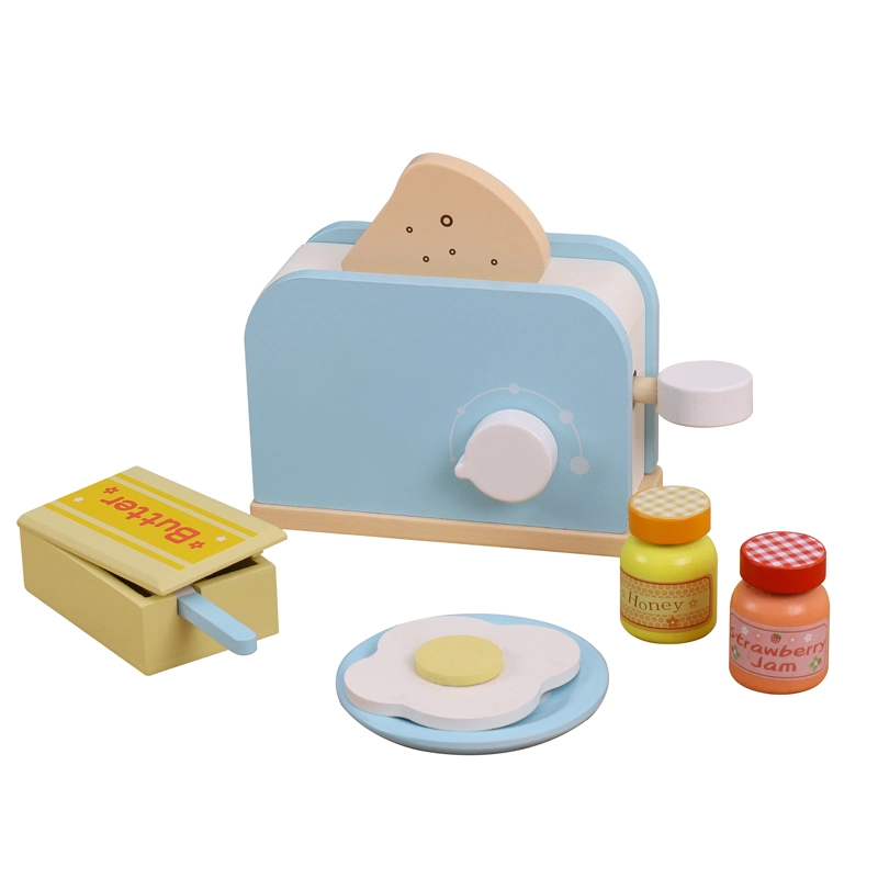 Wooden Happy Kitchen Toy Set Bread Maker Pretend Play Wooden Toaster Toy