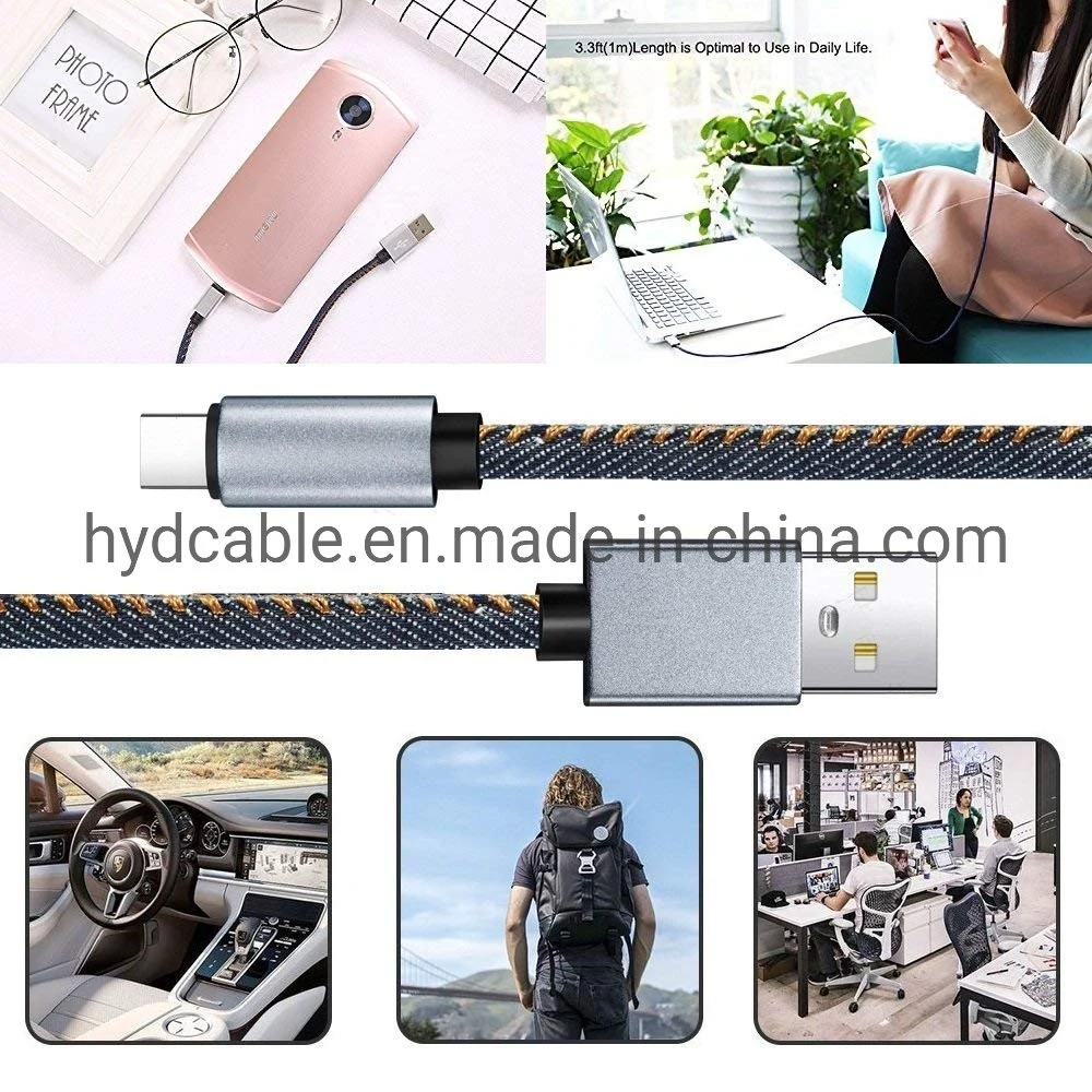 Accesorios para teléfonos móviles de tela vaquera USB carga de datos cable Lightning para Tipo C