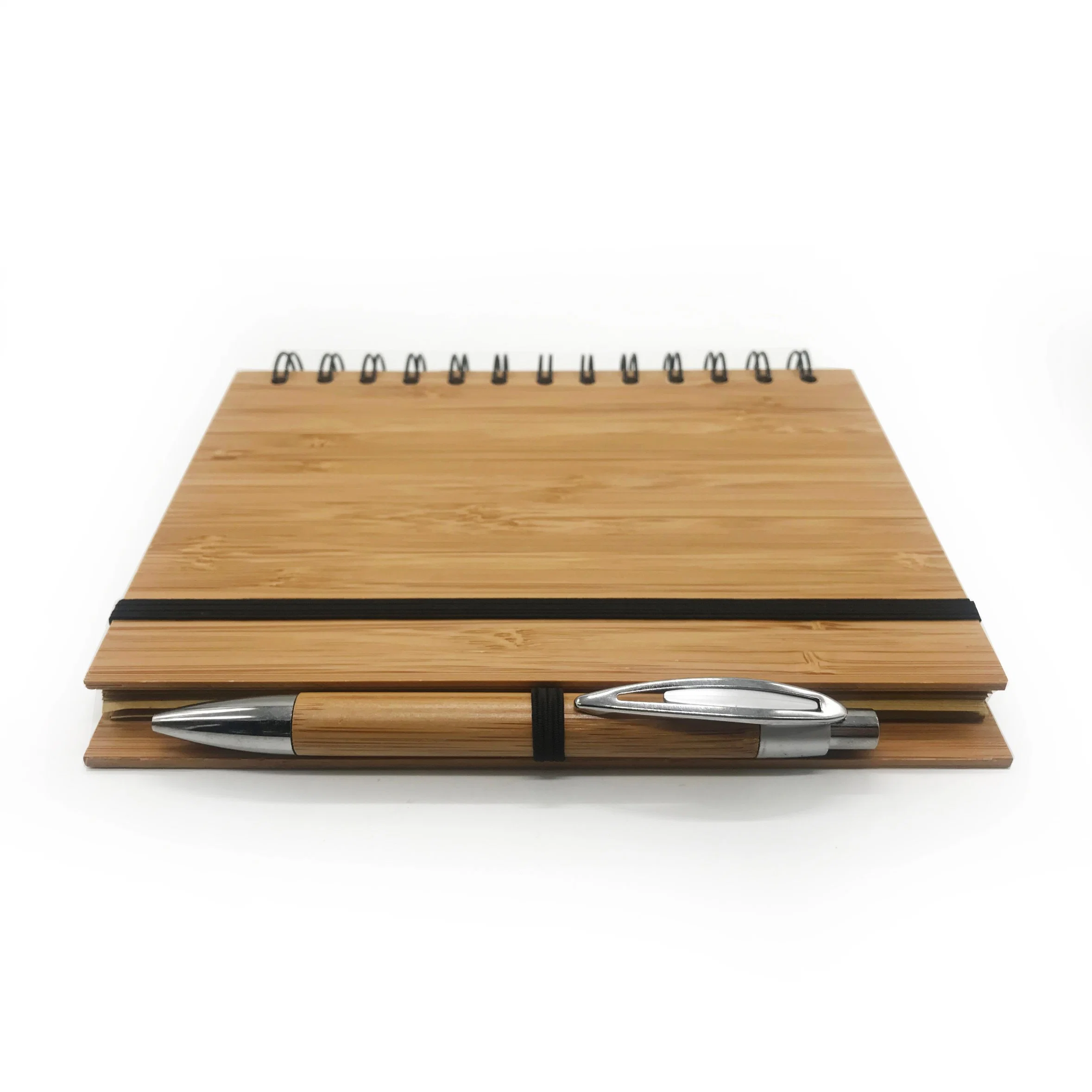 Office Supply Notepad Bamboo Cover Spiral Notebook with Bamboo Pen