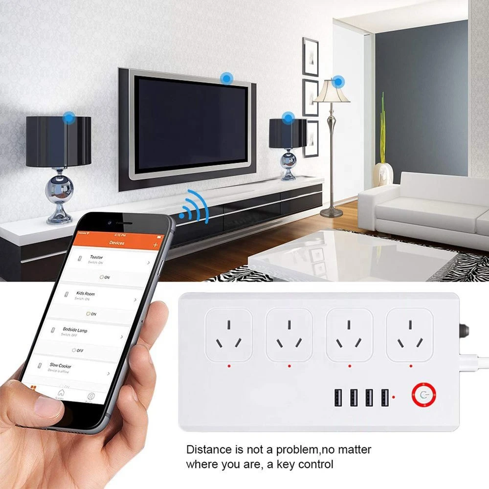 10A Tuya WiFi Smart Power Strip 4 AC Points de vente et 4 ports USB UA Prise d'extension avec Alexa Accueil Google