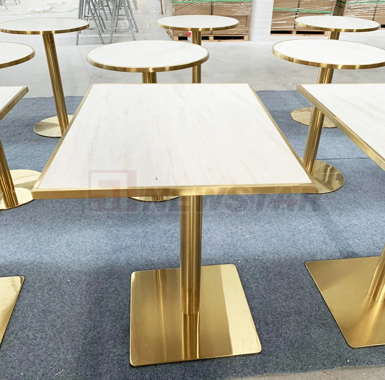 Square Round Gold Stainless Steel Dining Table Restaurant Cafe Chrome Dining Table