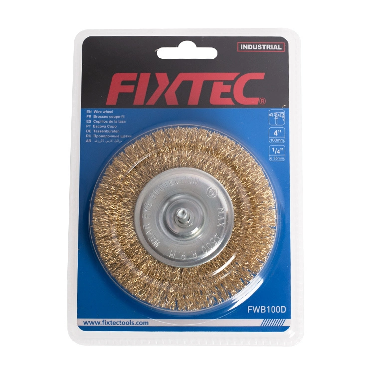 Fixtec 50mm/75mm/100mm Metal Flat Wire Brush Wheel with Shank Circular Grinding Wire Brush Steel Roall